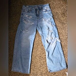 American Eagle Light Blue Flare Distressed Jeans